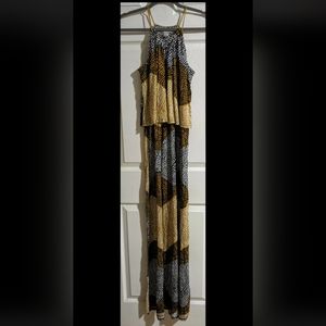 H&M Printed Maxi Dress XS Boho Multicolor Tiered Soft Jersey Knit Travel